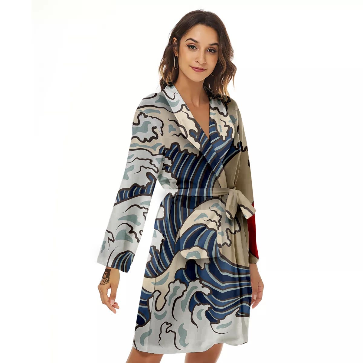 Great Kanagawa Wave Print Women's Robe-grizzshop