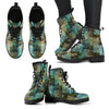 Green Abstract Ethnic Leather Boots for Women-grizzshop