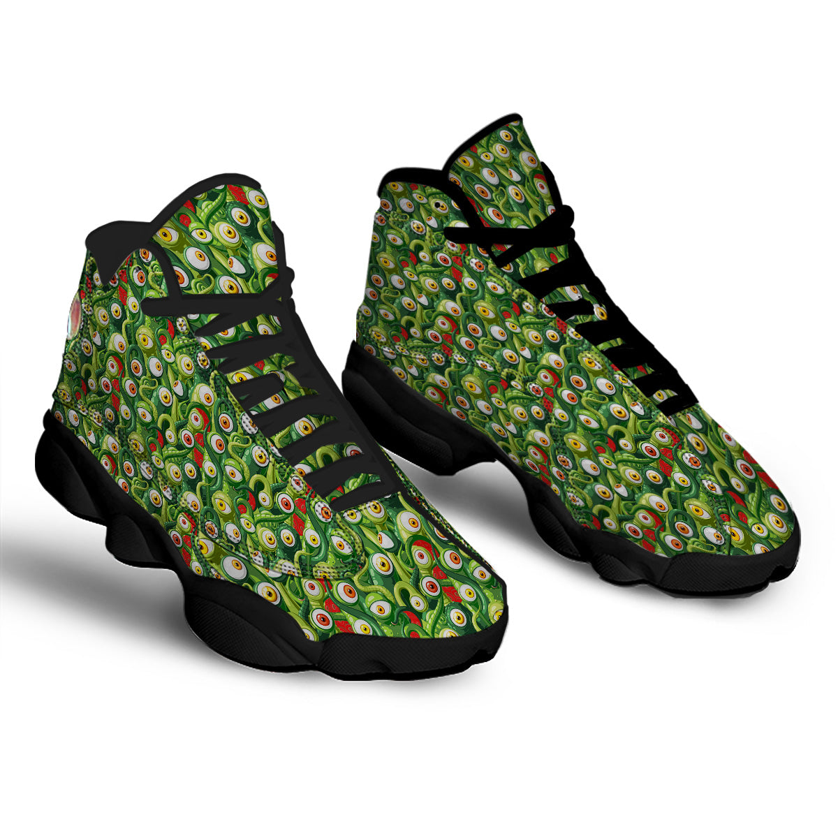 Green Alien Monster Print Pattern Black Basketball Shoes-grizzshop