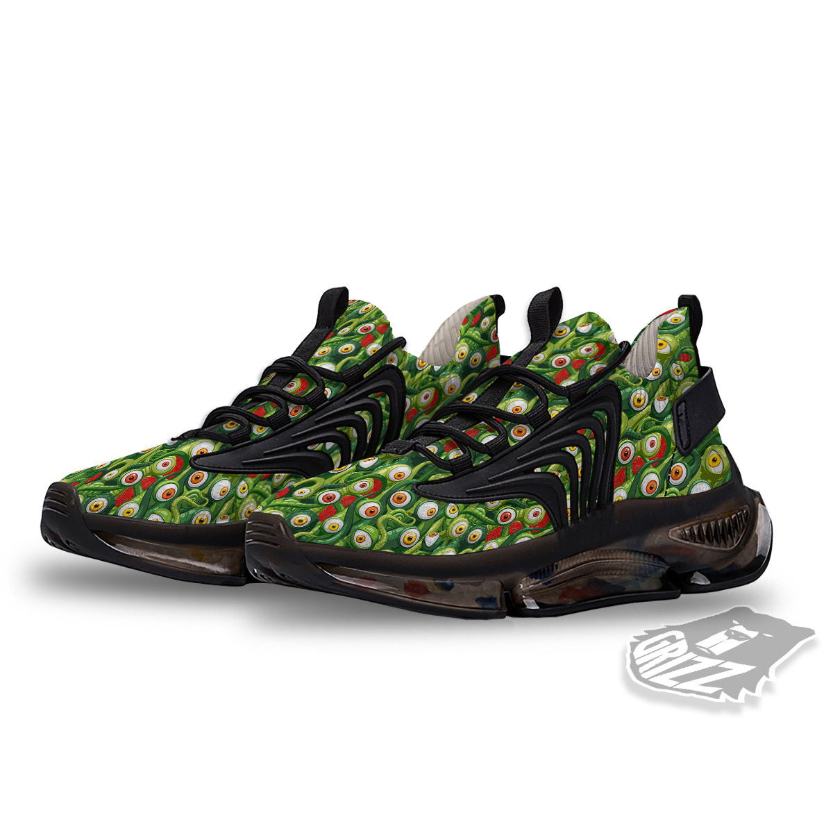 Green Alien Monster Print Pattern Black Gym Shoes-grizzshop