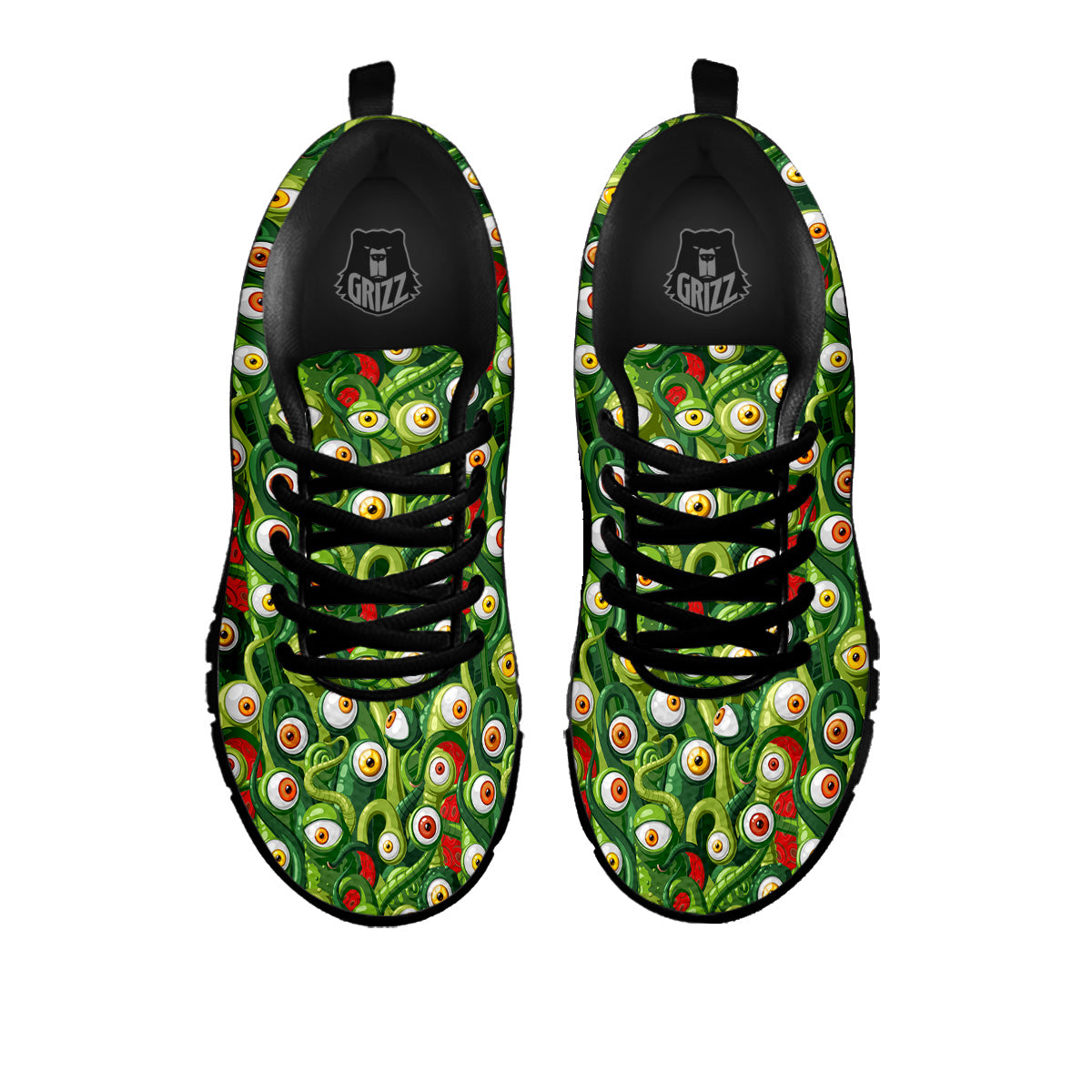 Green Alien Monster Print Pattern Black Sneaker-grizzshop