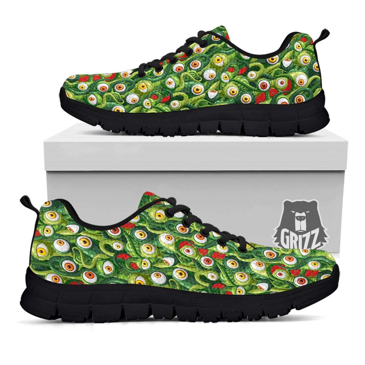 Green Alien Monster Print Pattern Black Sneaker-grizzshop