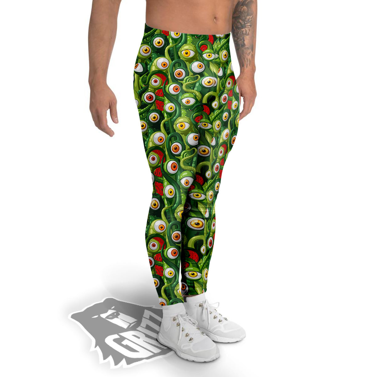 Green Alien Monster Print Pattern Men's Leggings-grizzshop