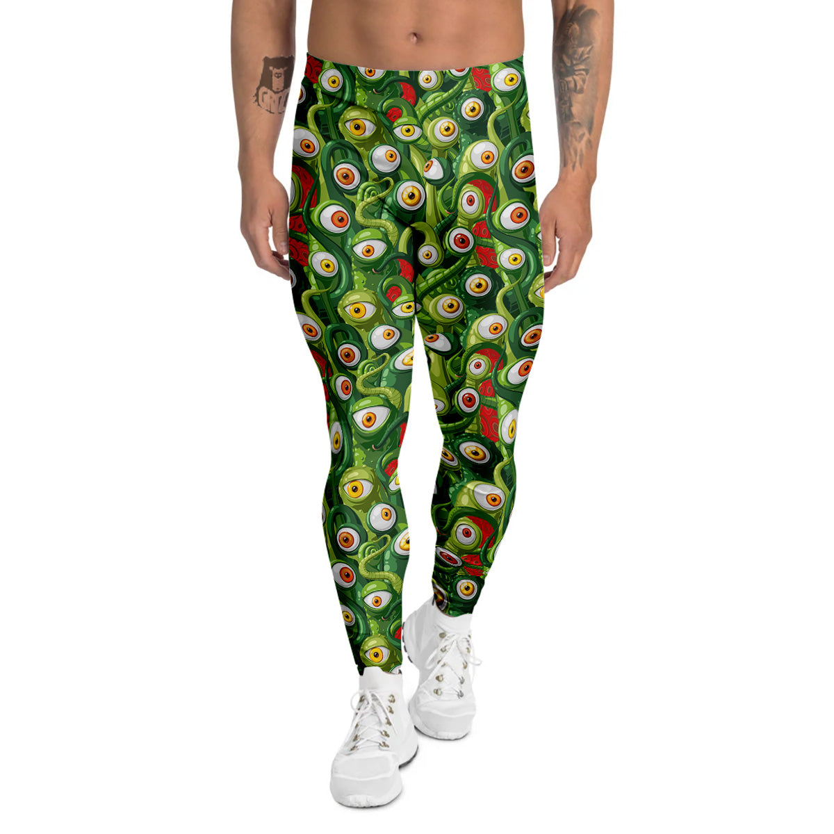 Green Alien Monster Print Pattern Men's Leggings-grizzshop