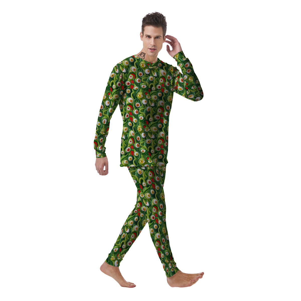 Green Alien Monster Print Pattern Men's Pajamas-grizzshop