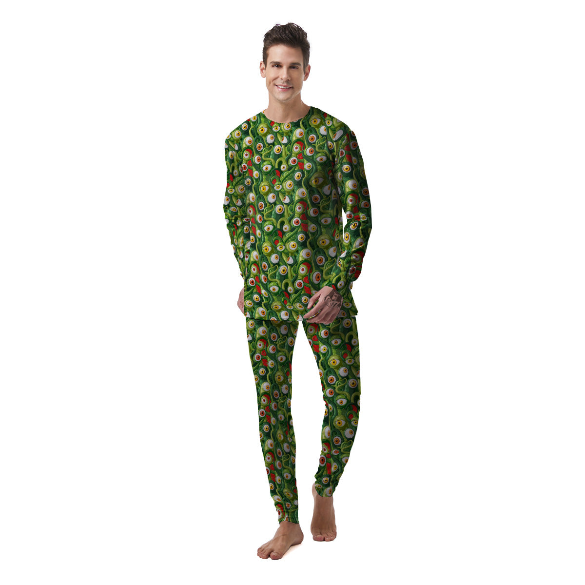 Green Alien Monster Print Pattern Men's Pajamas-grizzshop