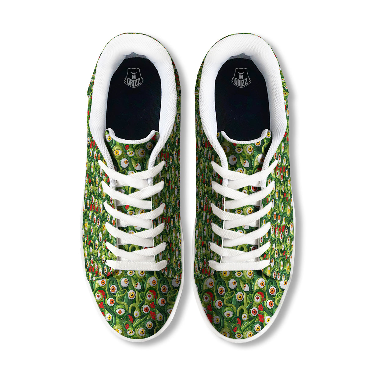 Green Alien Monster Print Pattern White Low Top Sneakers-grizzshop