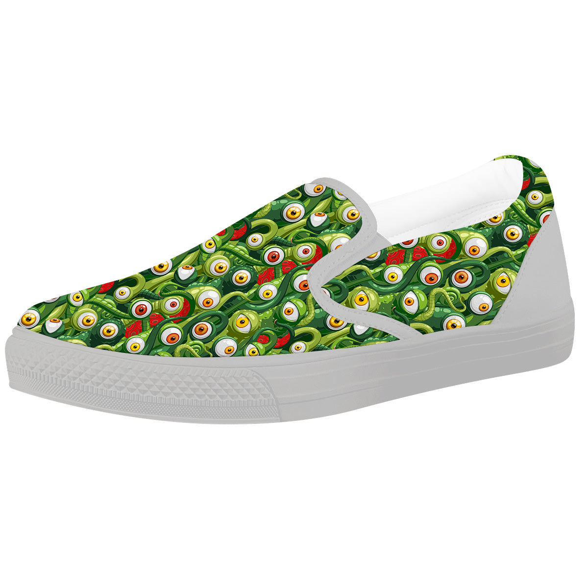 Green Alien Monster Print Pattern White Slip On Shoes-grizzshop