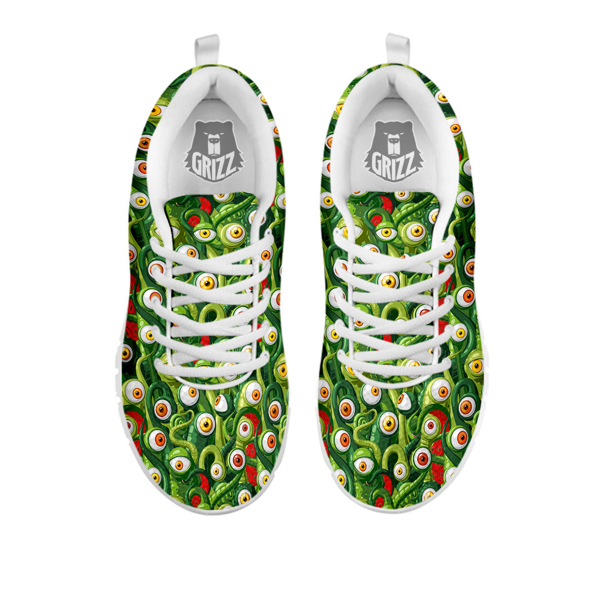 Green Alien Monster Print Pattern White Sneaker-grizzshop