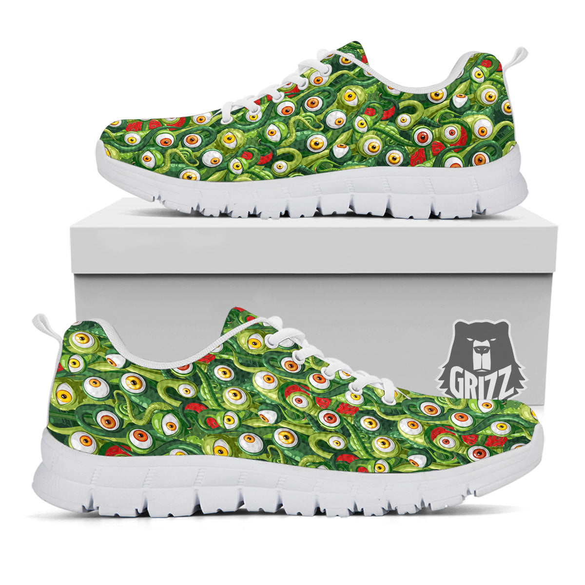 Green Alien Monster Print Pattern White Sneaker-grizzshop