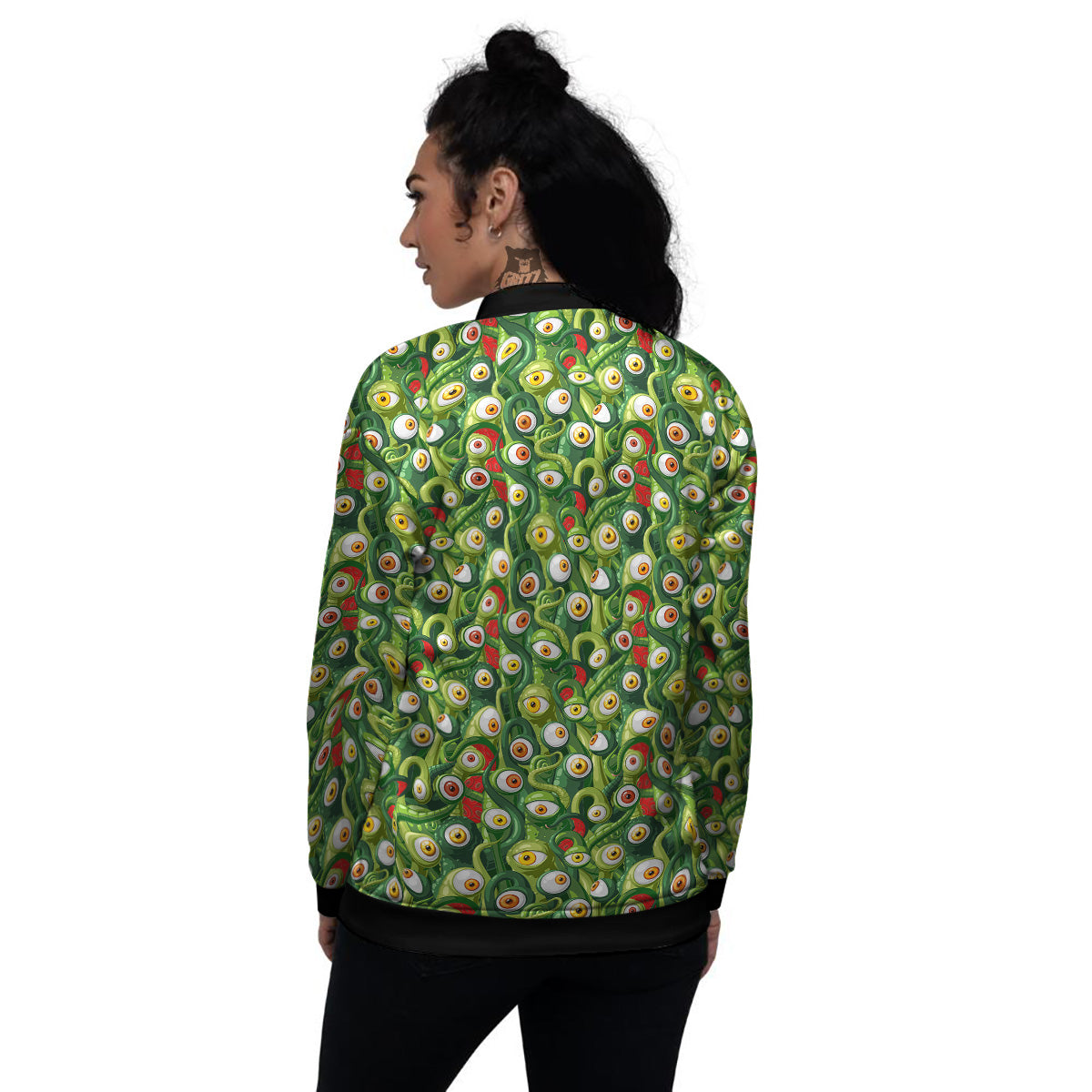 Green Alien Monster Print Pattern Women's Bomber Jacket-grizzshop