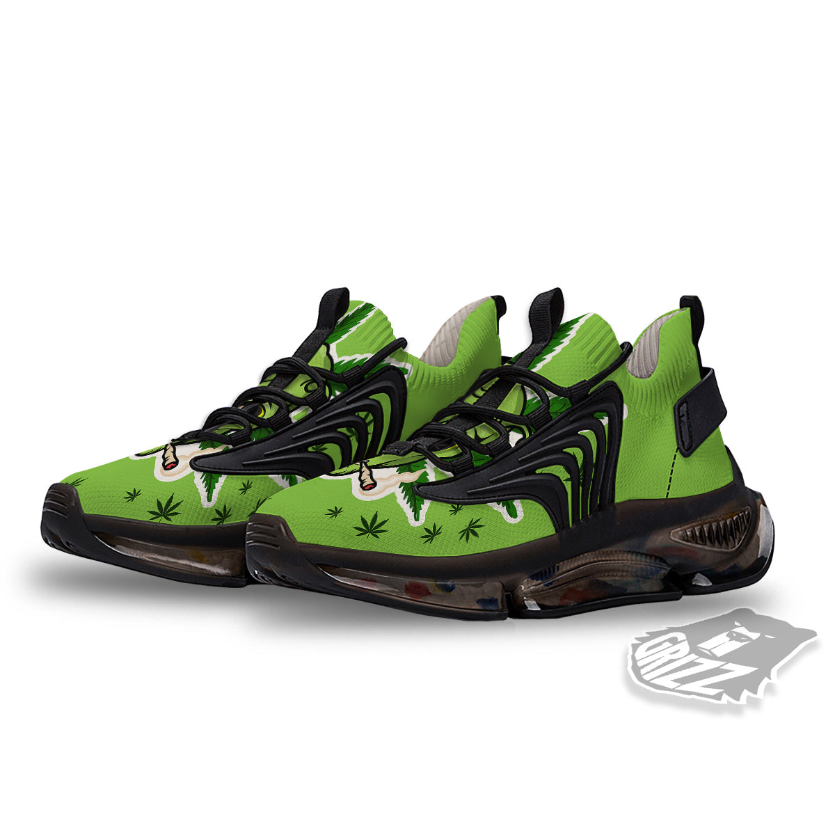Green Alien Smoking Print Black Gym Shoes-grizzshop