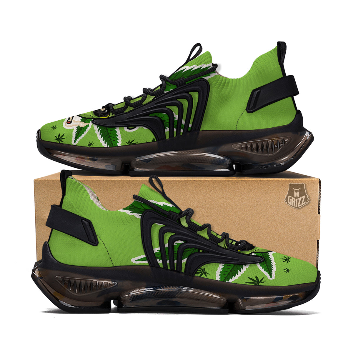 Green Alien Smoking Print Black Gym Shoes-grizzshop