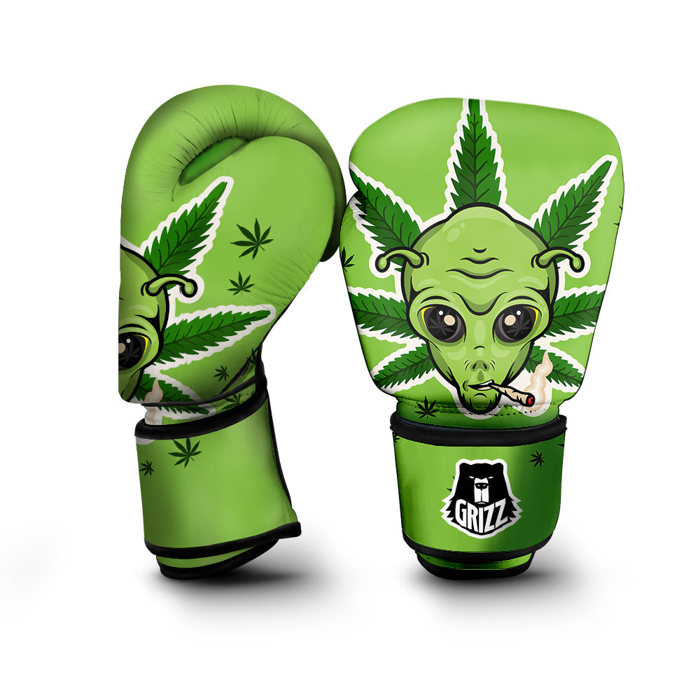 Green Alien Smoking Print Boxing Gloves-grizzshop