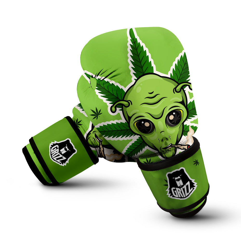 Green Alien Smoking Print Boxing Gloves-grizzshop