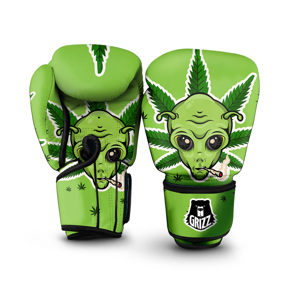 Green Alien Smoking Print Boxing Gloves-grizzshop