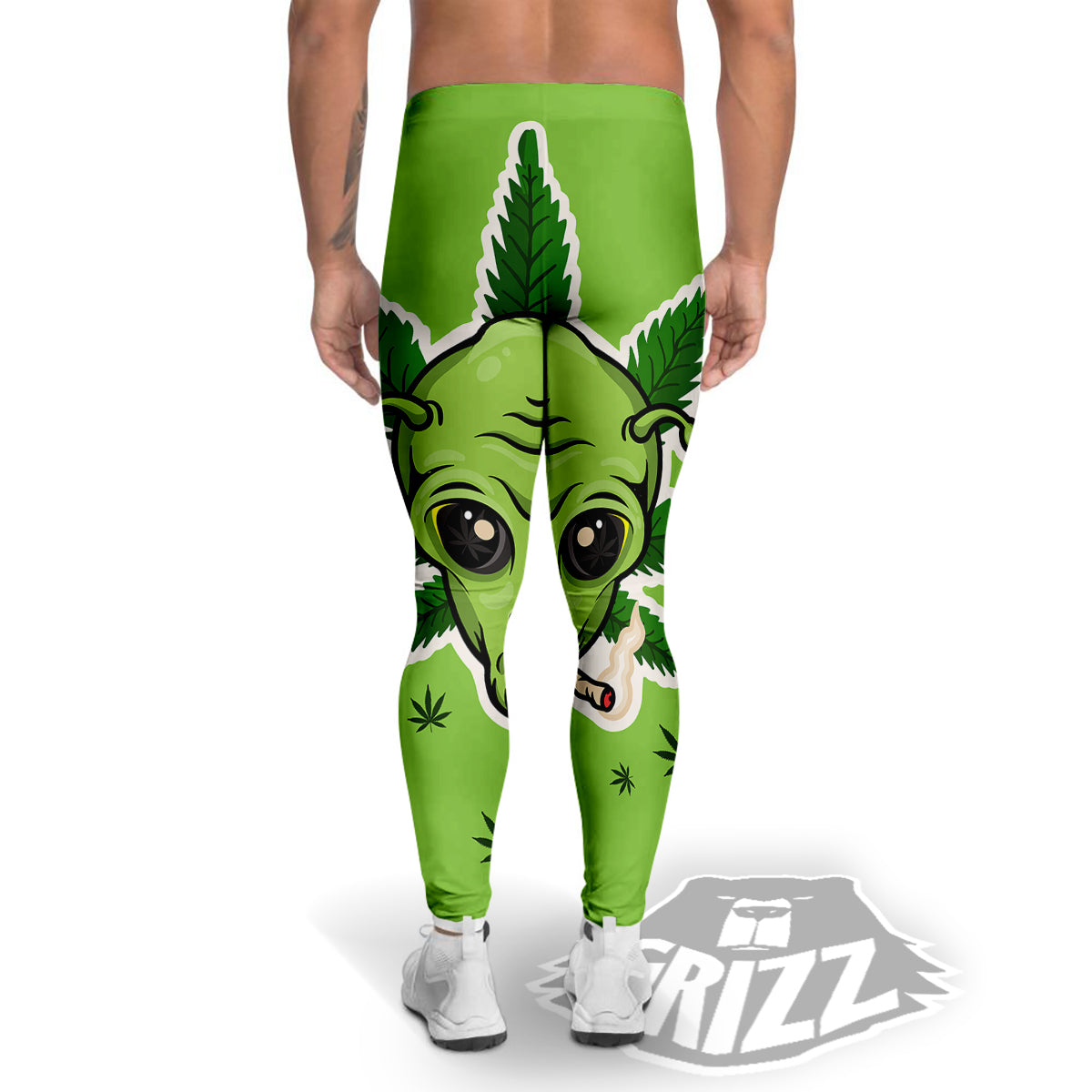 Green Alien Smoking Print Men's Leggings-grizzshop