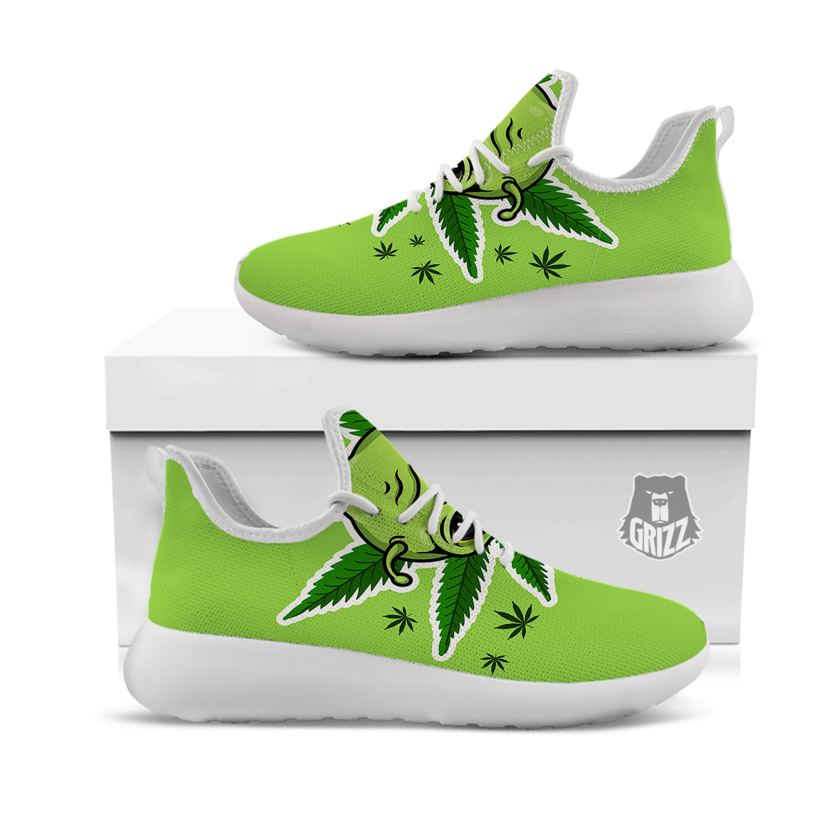 Green Alien Smoking Print White Athletic Shoes-grizzshop