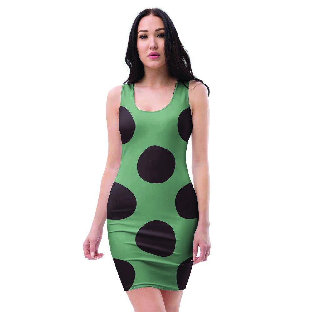 Green And Black Polka Dot Bodycon Dress-grizzshop