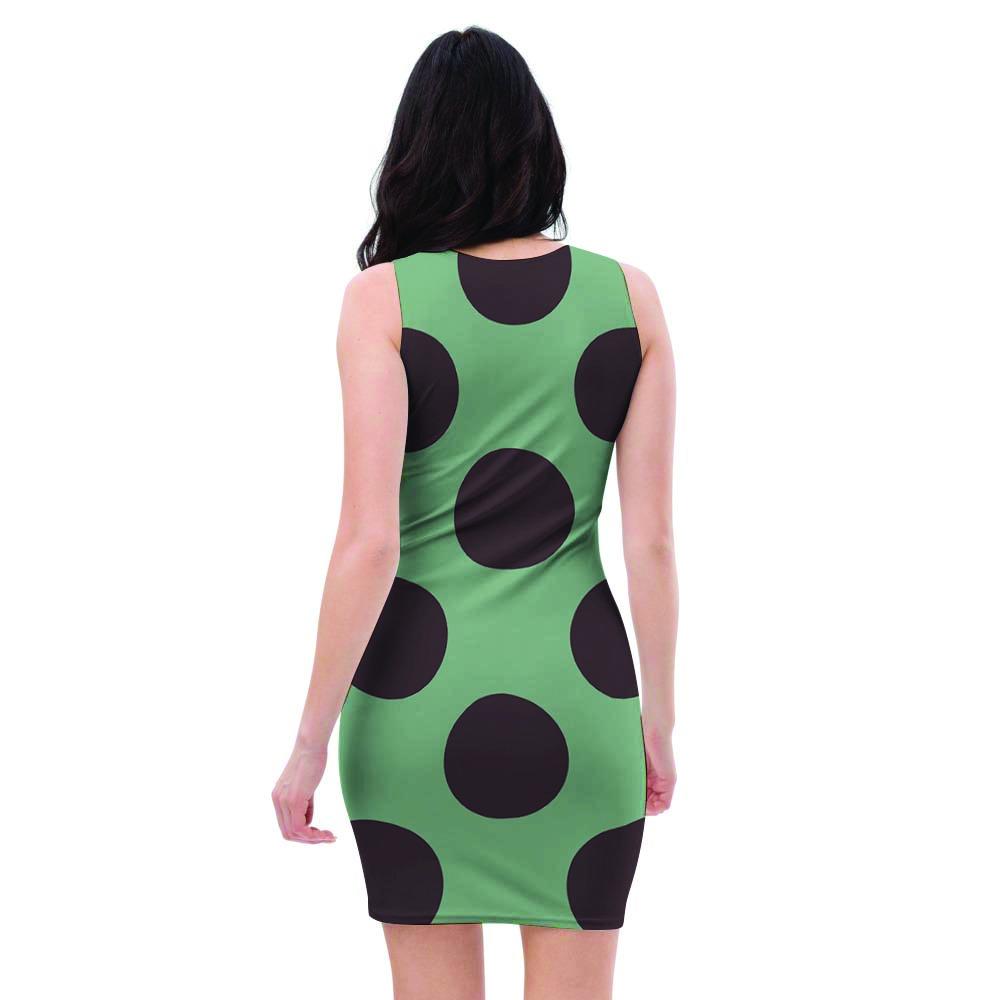 Green And Black Polka Dot Bodycon Dress-grizzshop