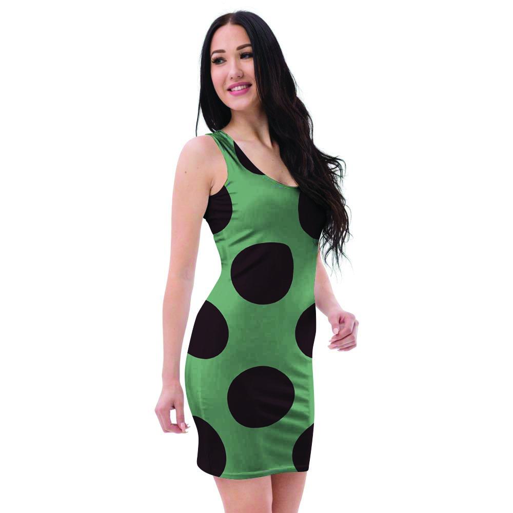 Green And Black Polka Dot Bodycon Dress-grizzshop