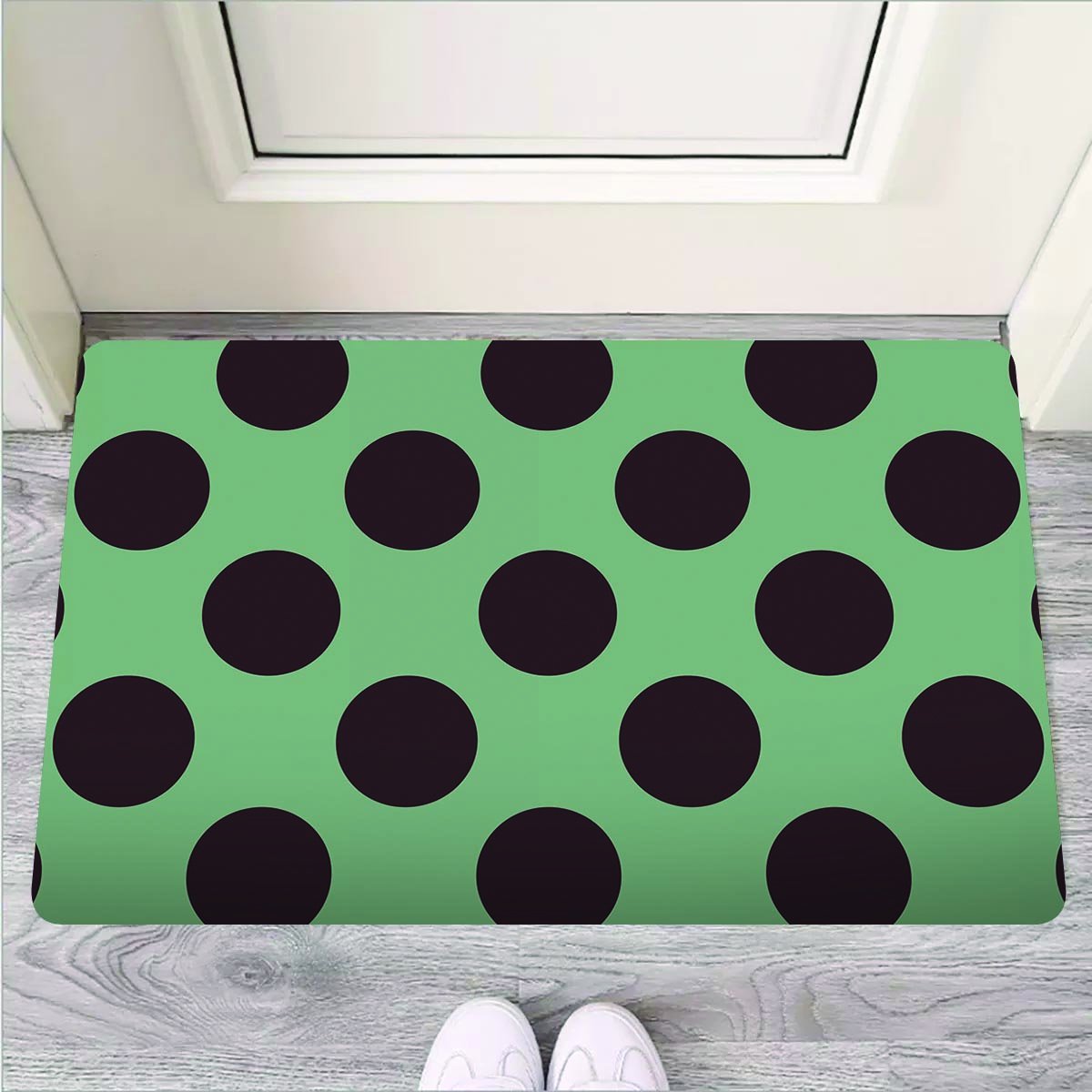 Green And Black Polka Dot Door Mat-grizzshop