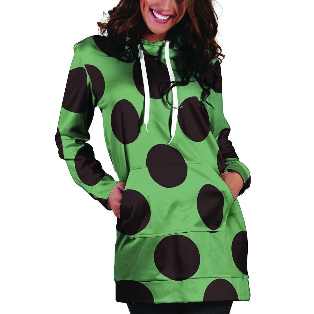 Green And Black Polka Dot Hoodie Dress-grizzshop