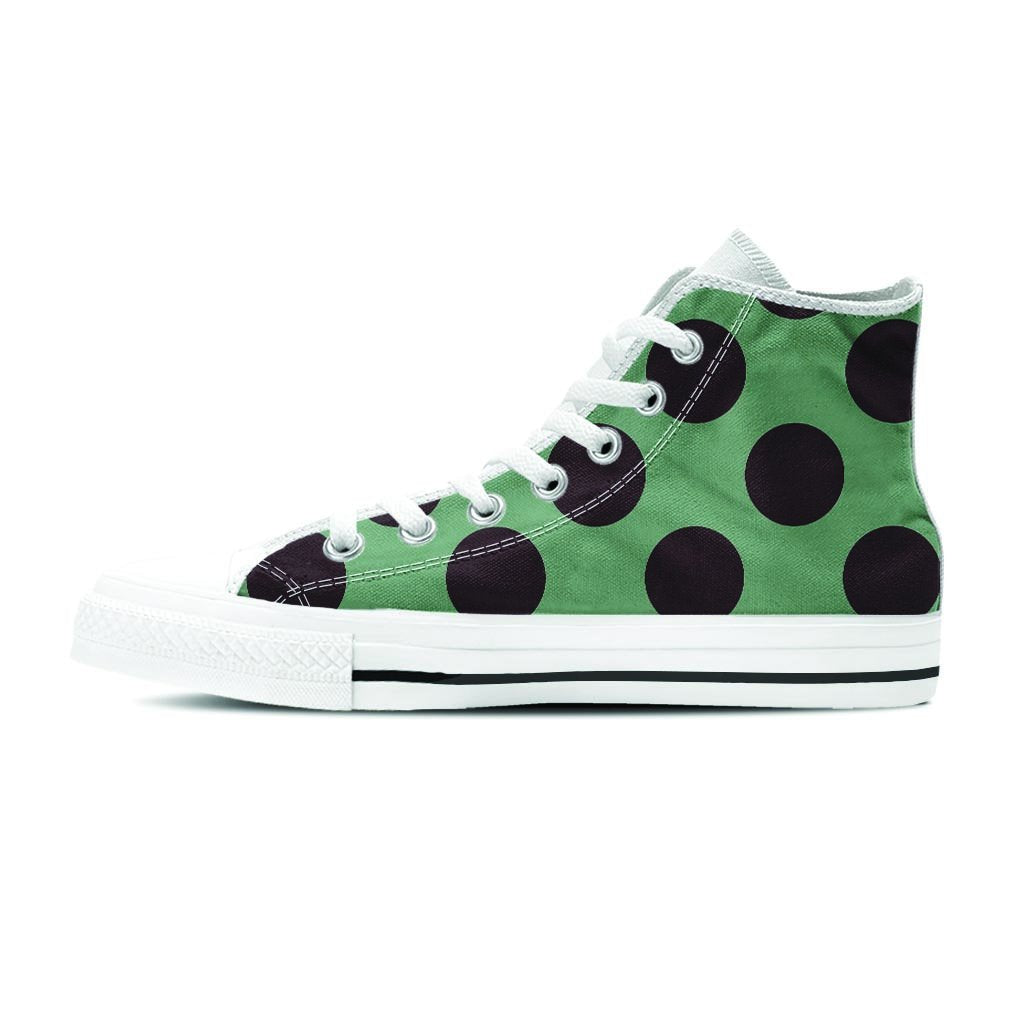 Green And Black Polka Dot Men's High Top Shoes-grizzshop