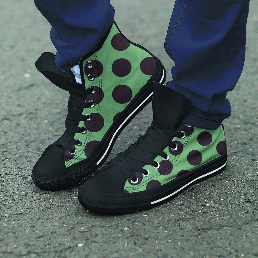 Green And Black Polka Dot Men's High Top Shoes-grizzshop