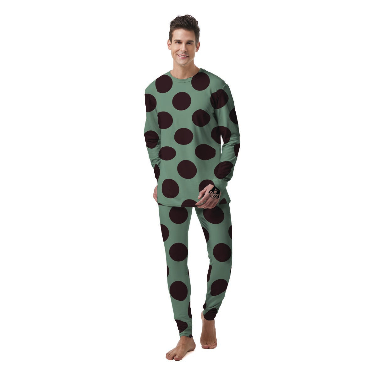 Green And Black Polka Dot Men's Pajamas-grizzshop