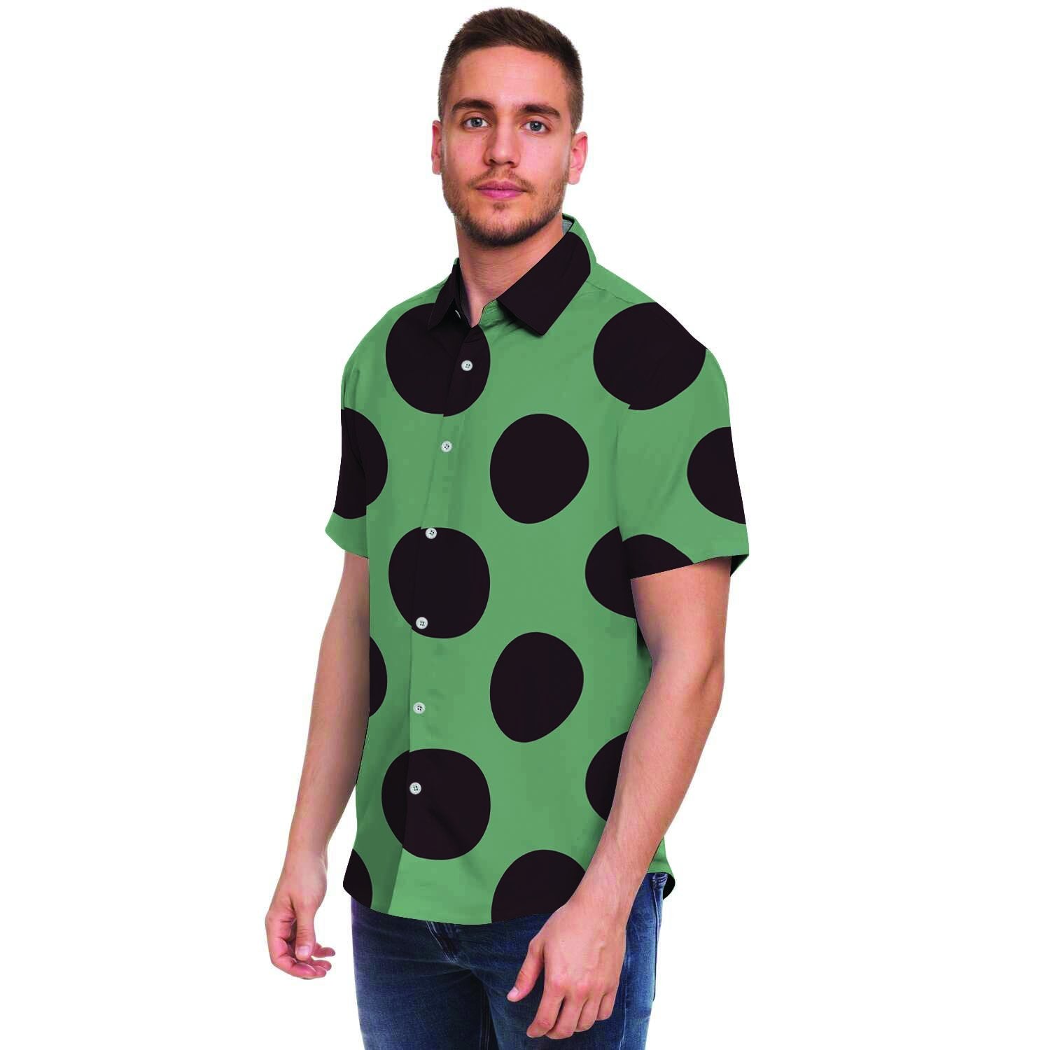 Green And Black Polka Dot Men's Short Sleeve Shirt-grizzshop