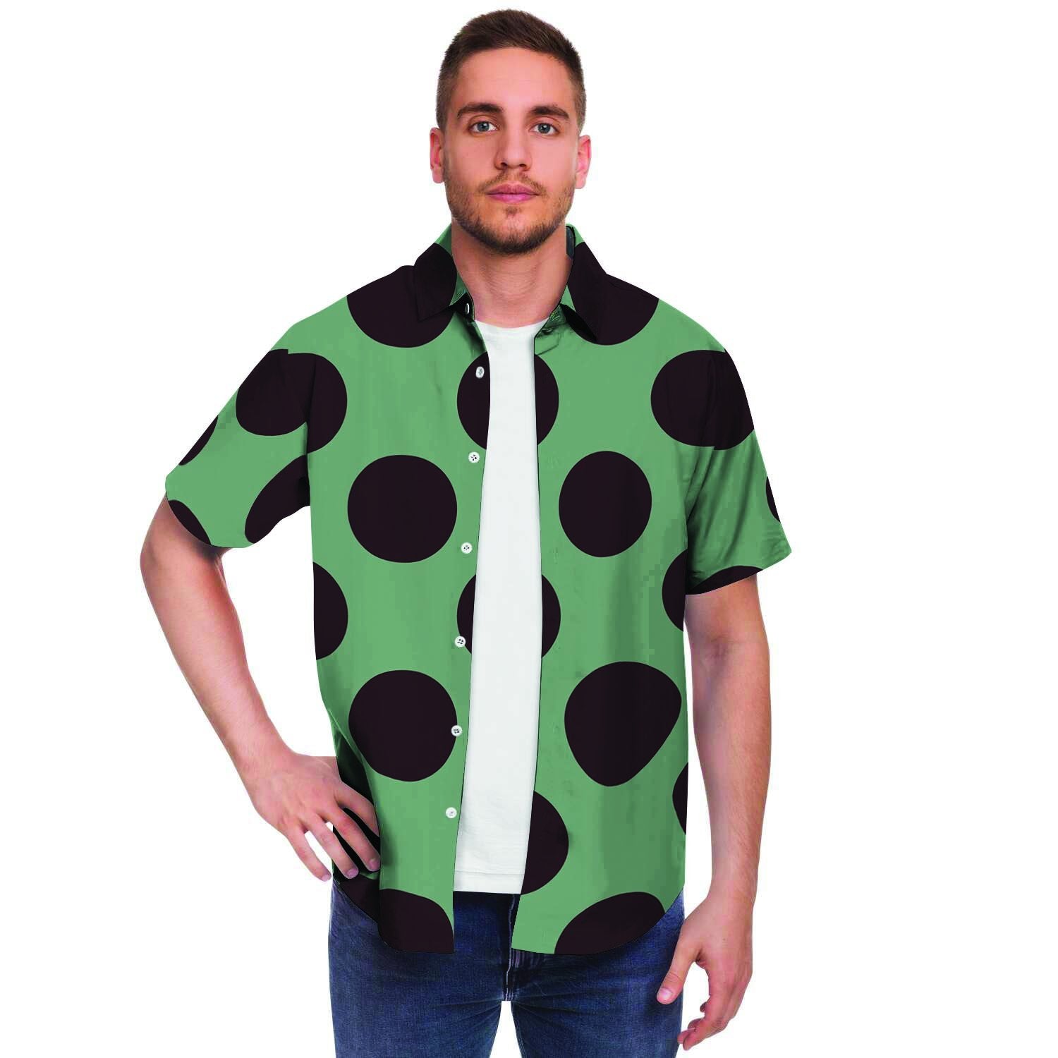 Green And Black Polka Dot Men's Short Sleeve Shirt-grizzshop