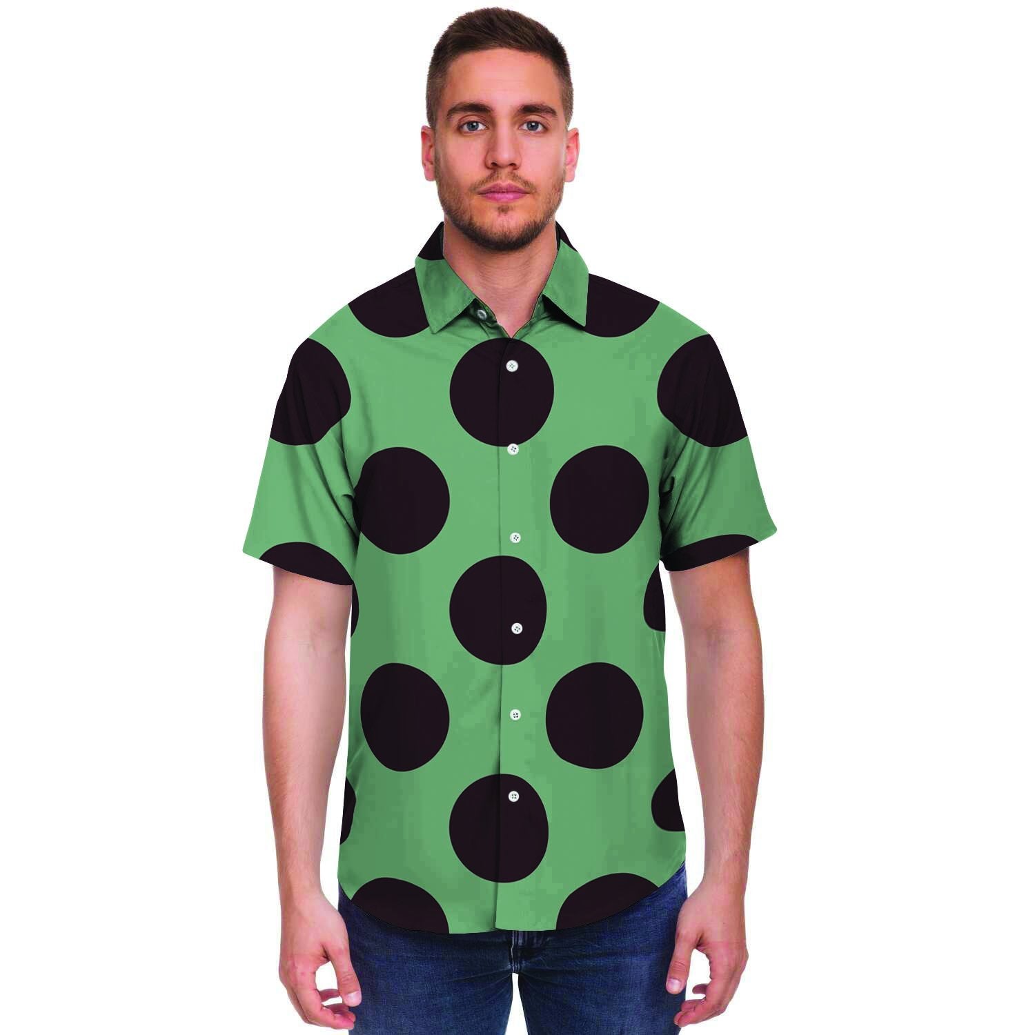 Green And Black Polka Dot Men's Short Sleeve Shirt-grizzshop