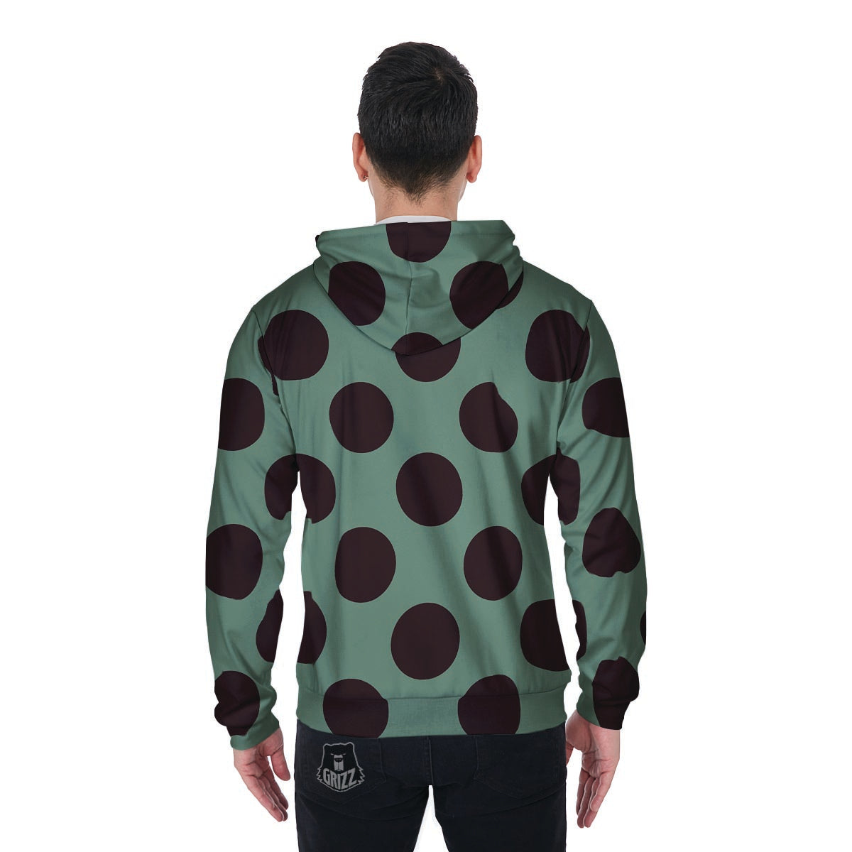 Green And Black Polka Dot Men's Zip Up Hoodie-grizzshop
