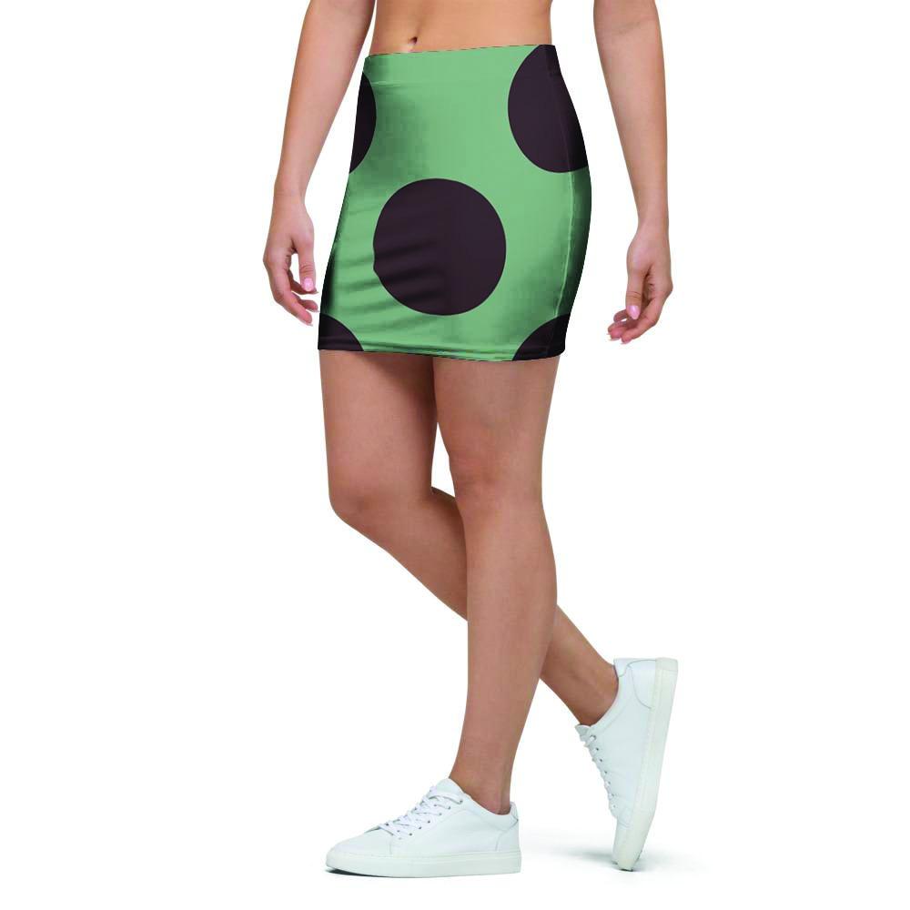 Green And Black Polka Dot Mini Skirt-grizzshop