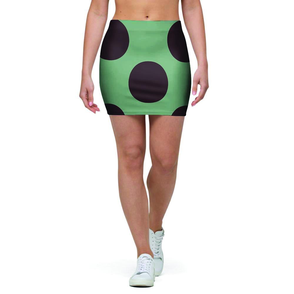 Green And Black Polka Dot Mini Skirt-grizzshop