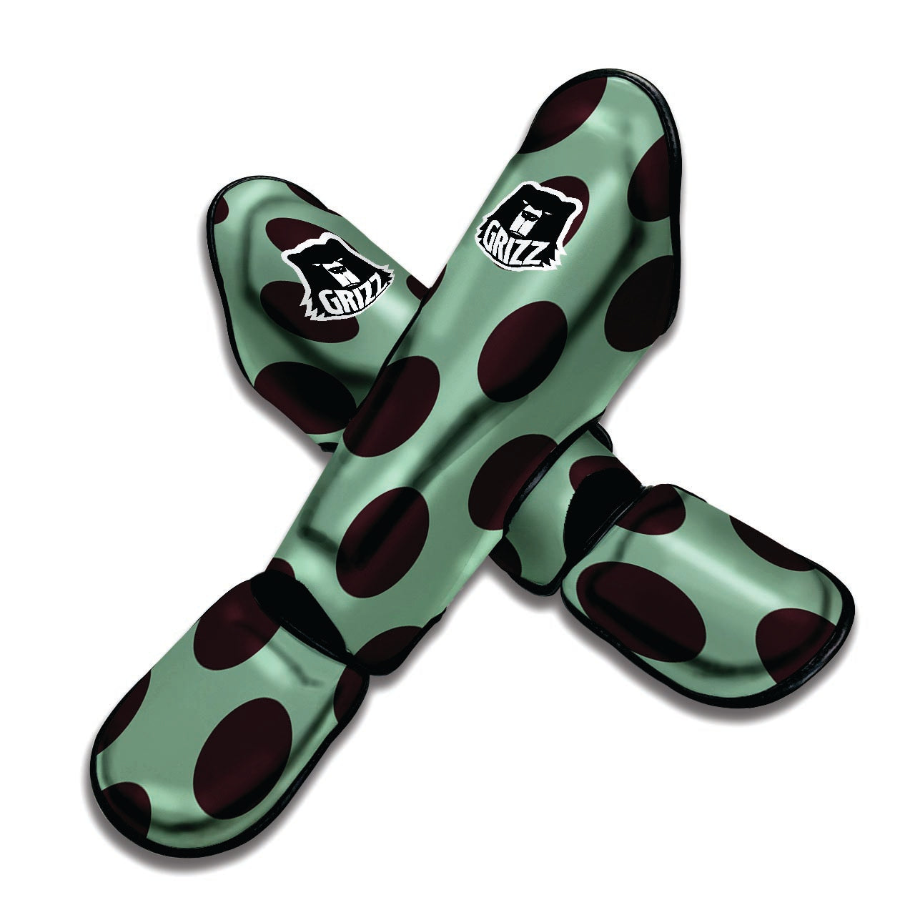 Green And Black Polka Dot Muay Thai Shin Guard-grizzshop