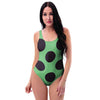 Green And Black Polka Dot One Piece Swimsuite-grizzshop