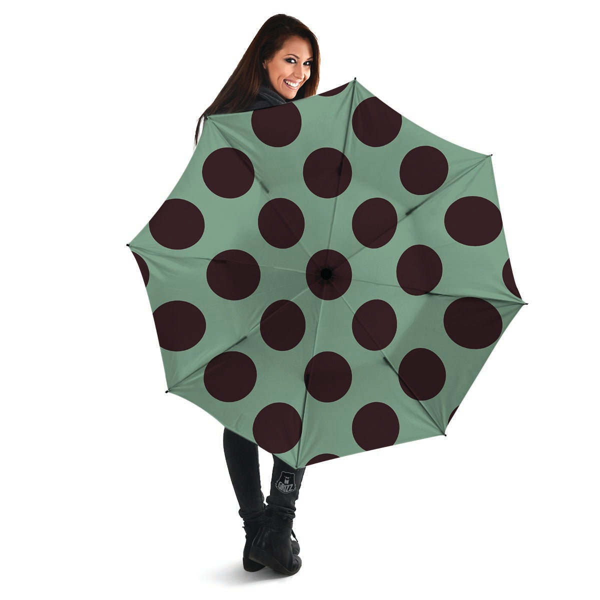 Green And Black Polka Dot Umbrella-grizzshop