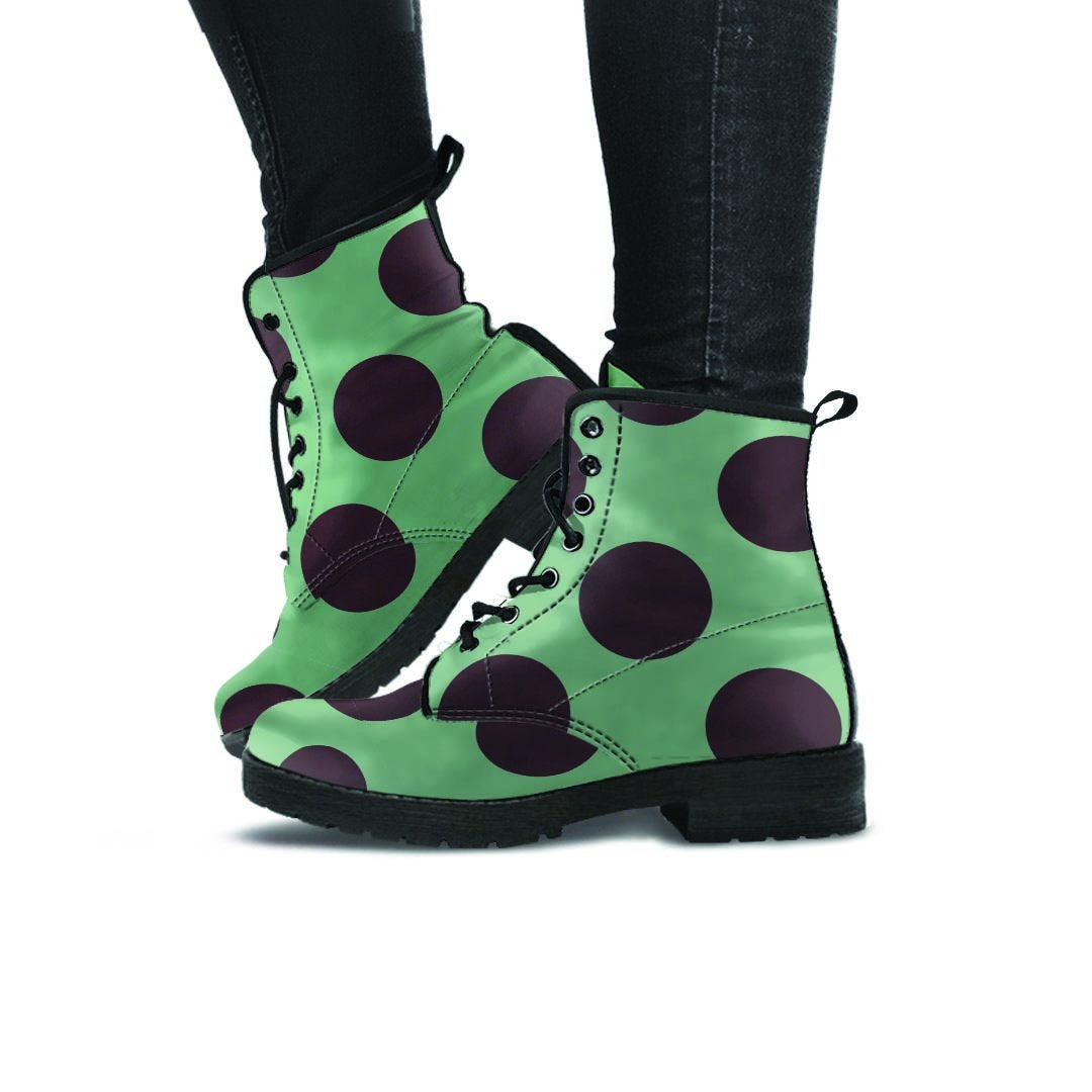 Green And Black Polka Dot Women's Boots-grizzshop