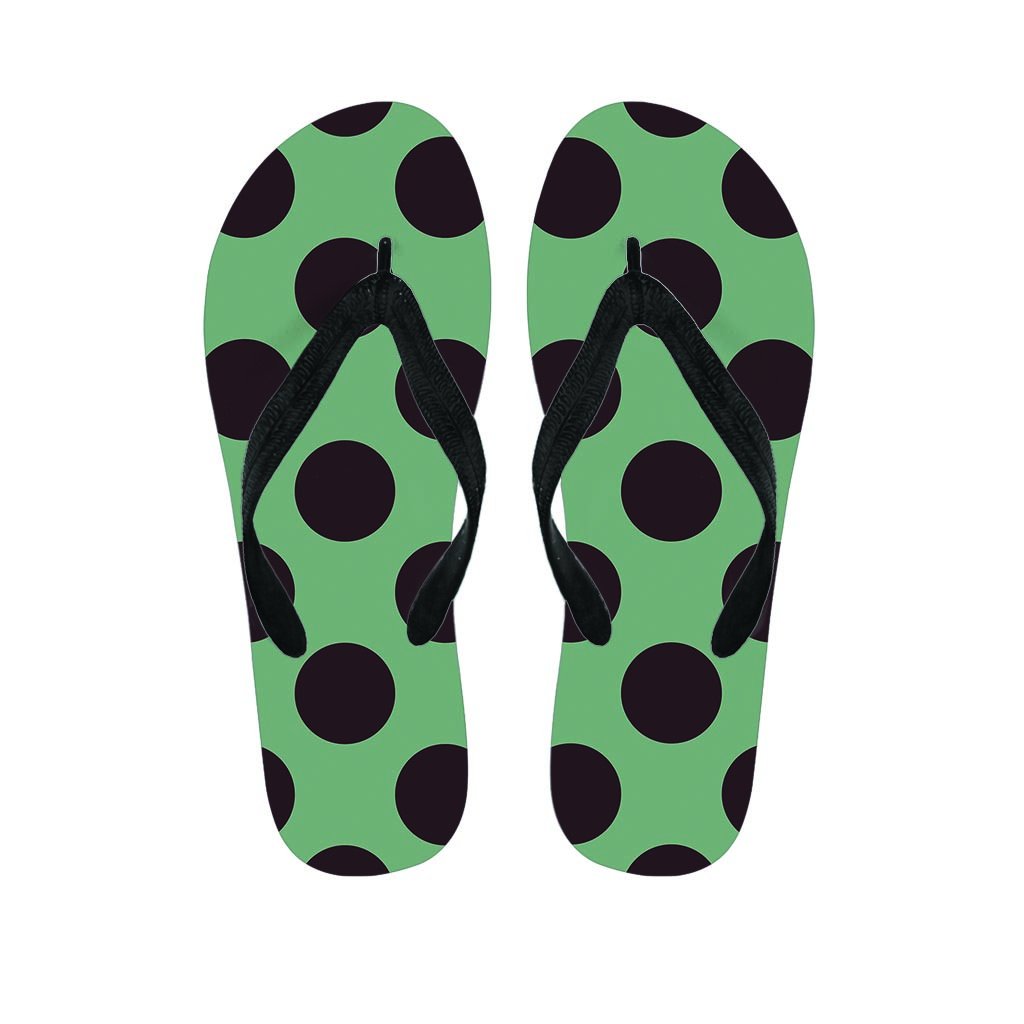 Green And Black Polka Dot Women's Flip Flops-grizzshop