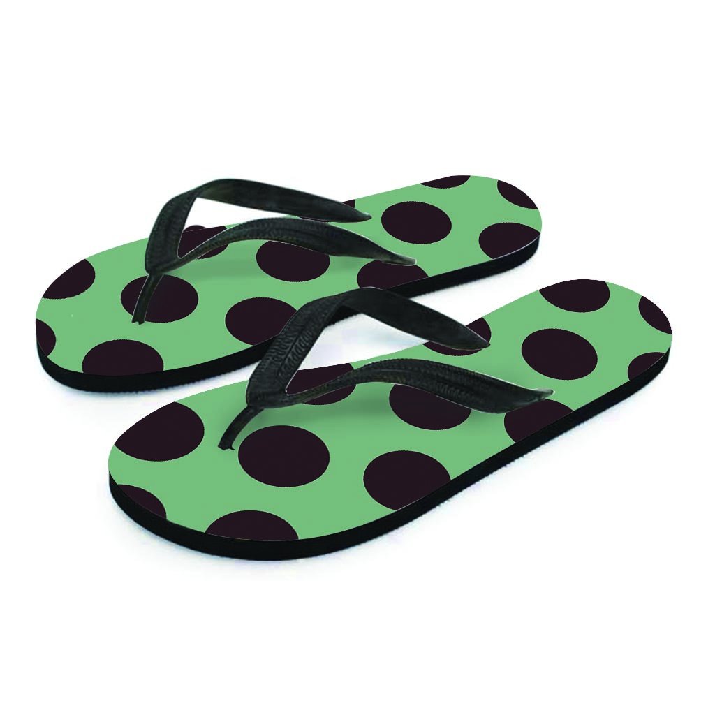Green And Black Polka Dot Women's Flip Flops-grizzshop