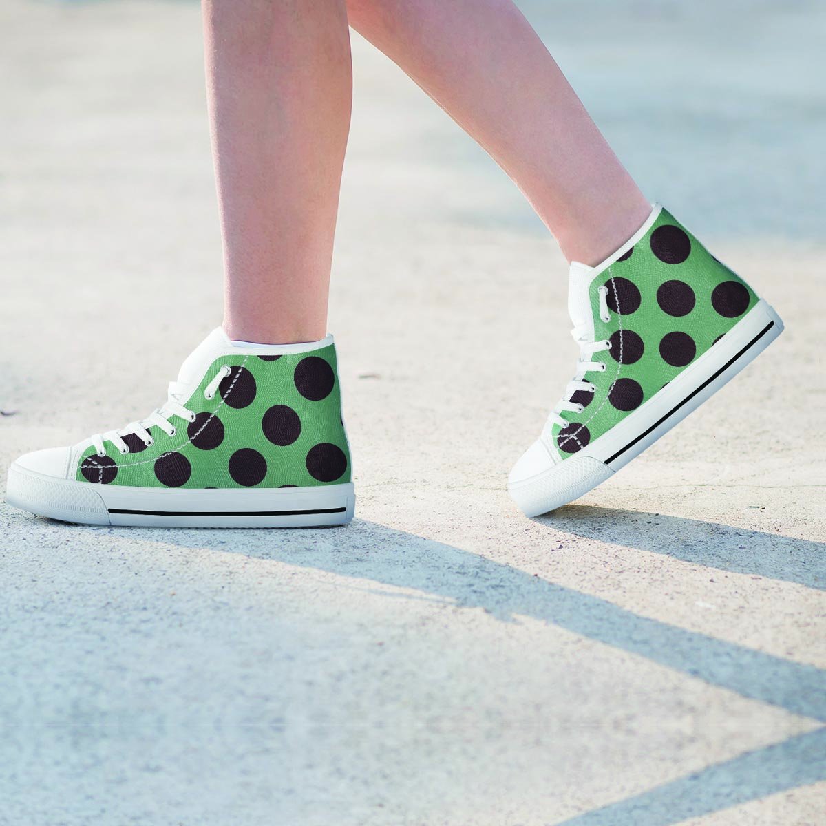 Green And Black Polka Dot Women's High Top Shoes-grizzshop