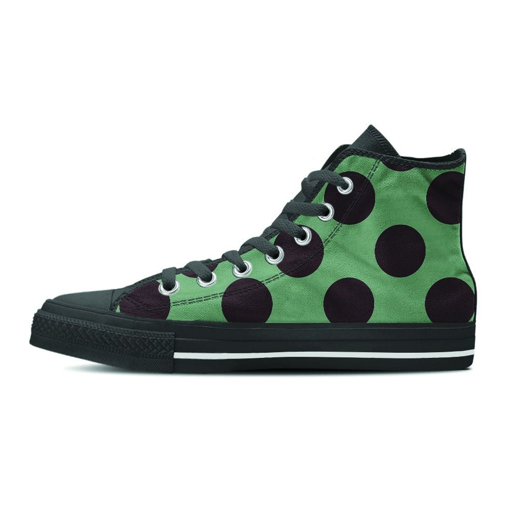 Green And Black Polka Dot Women's High Top Shoes-grizzshop