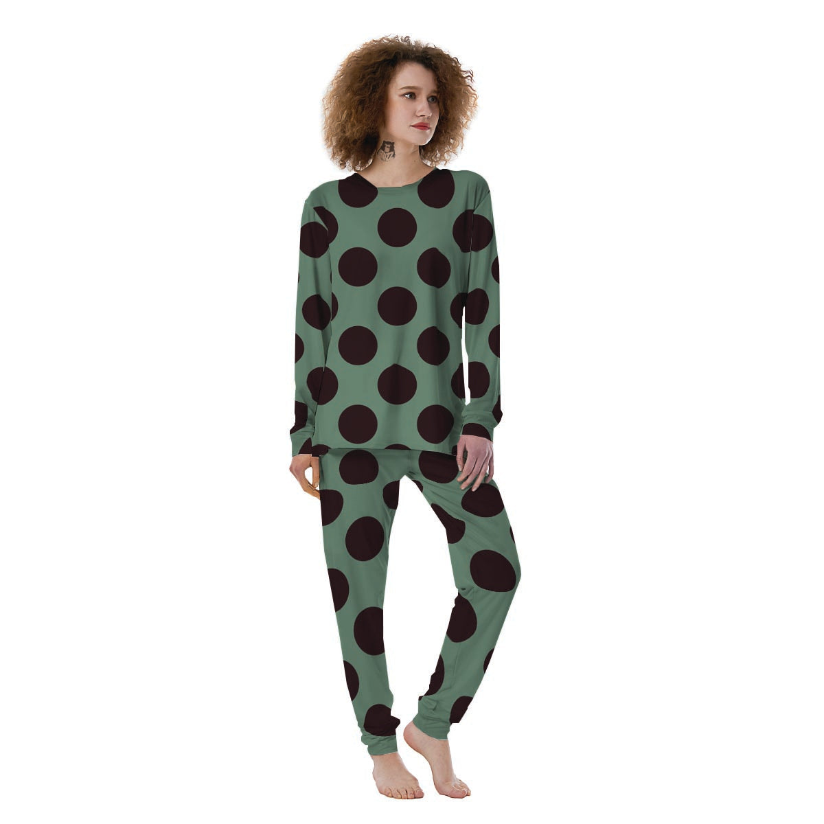 Green And Black Polka Dot Women's Pajamas-grizzshop