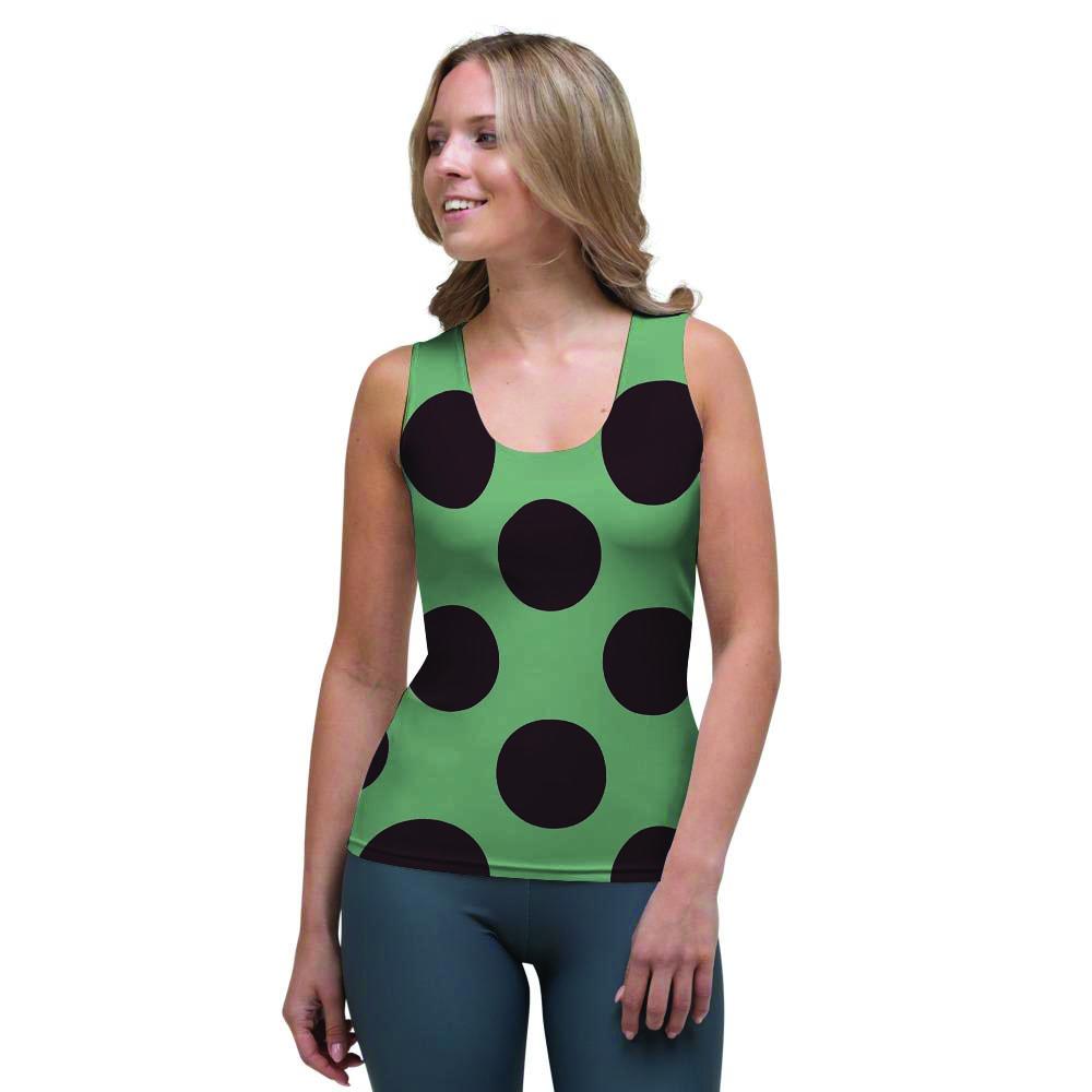 Green And Black Polka Dot Women's Tank Top-grizzshop
