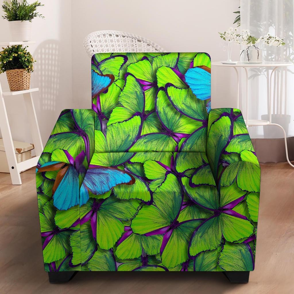 Green And Blue Butterfly Print Armchair Cover-grizzshop