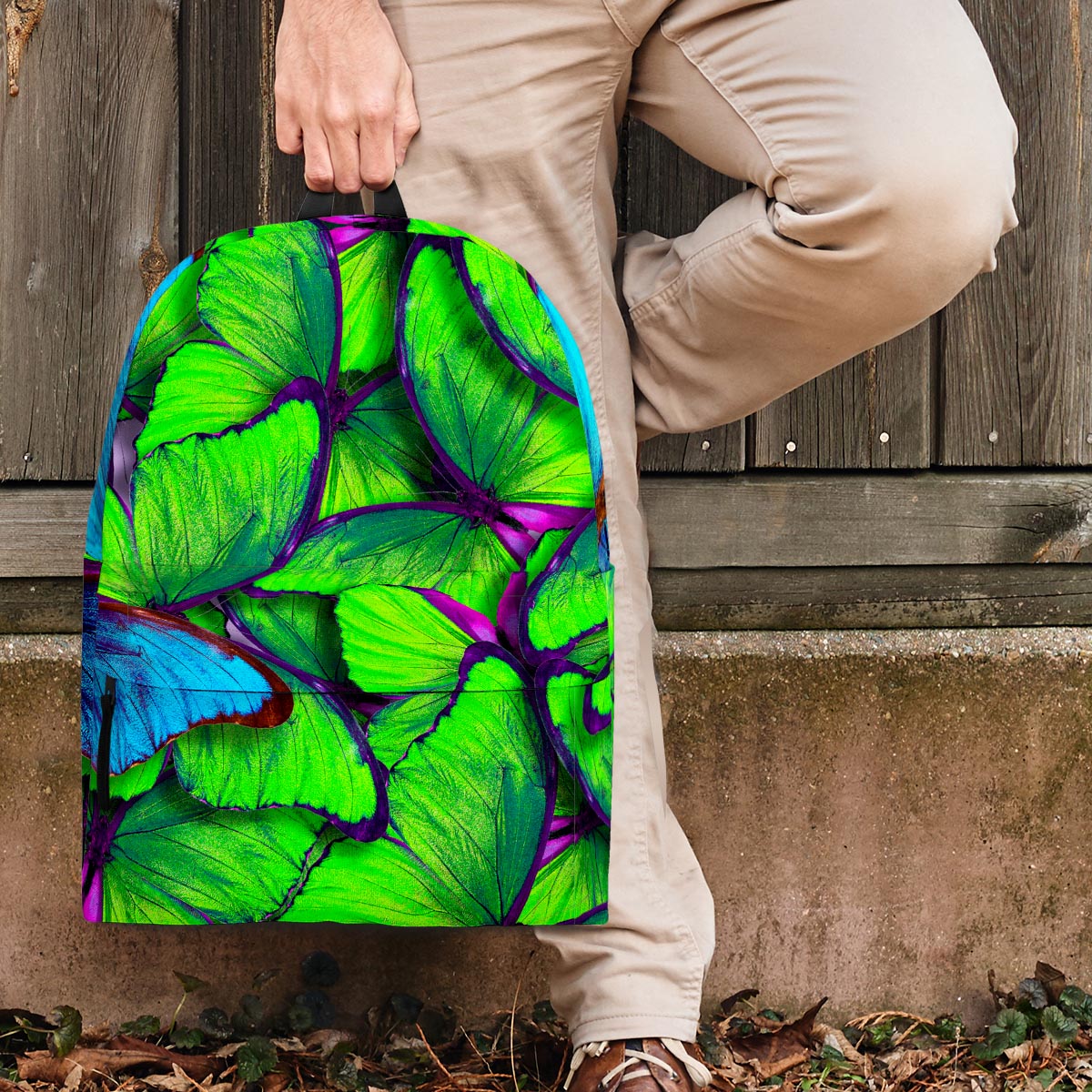 Green And Blue Butterfly Print Backpack-grizzshop