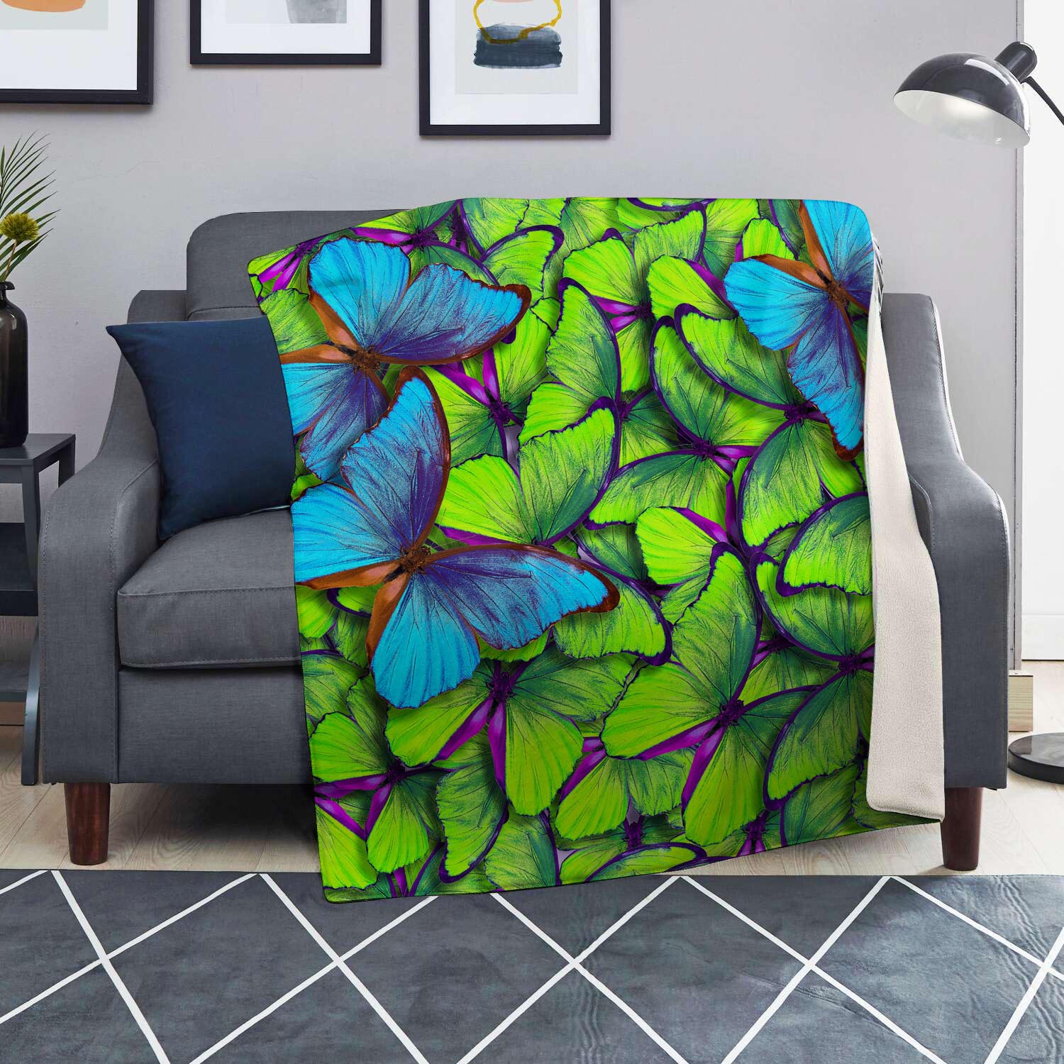 Green And Blue Butterfly Print Blanket-grizzshop