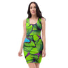 Green And Blue Butterfly Print Bodycon Dress-grizzshop